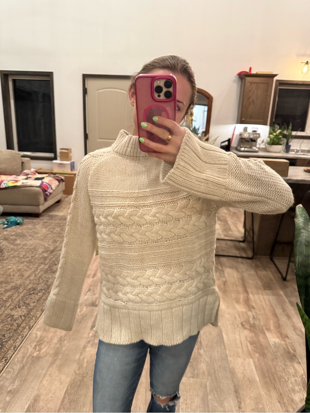 St. John's Bay Cream Cable-Knit Mock Turtleneck Sweater